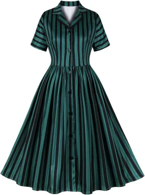 1950s Dresses for Women Vintage Rockabilly Retro Short Sleeve Tie Midi Dress Cocktail Party Evening Prom Gown
