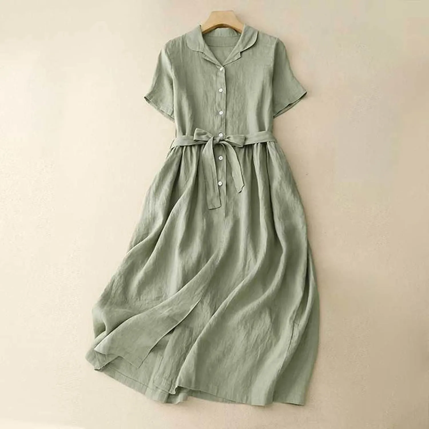 3/4 Sleeve Dresses for Women 2025 Vacation Cotton Linen Maxi Button Sundress Plus Size A Line Dress Trendy Maxi Dress