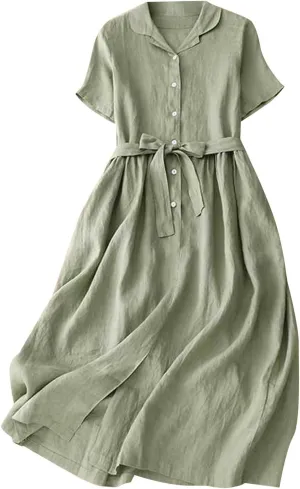 3/4 Sleeve Dresses for Women 2025 Vacation Cotton Linen Maxi Button Sundress Plus Size A Line Dress Trendy Maxi Dress