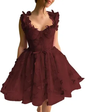 3D Butterfly Tulle Homecoming Dresses for Teens A-Line Short Prom Cocktail Dress