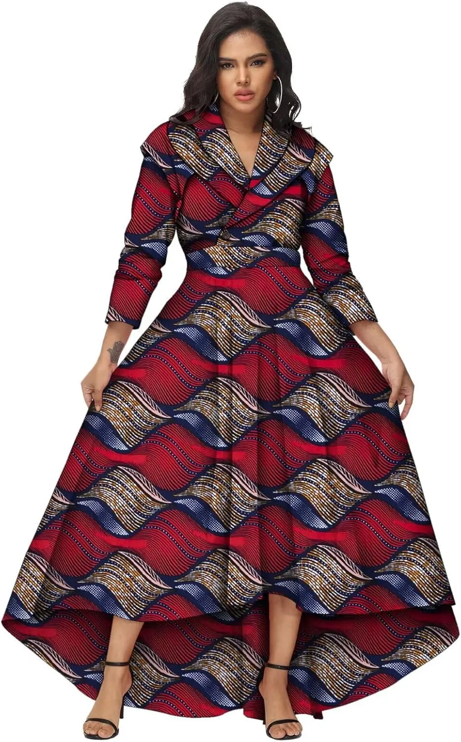 African Dresses for Women A-line Floor-Length Dress Traditional Ankara Kente Print Evening Dress