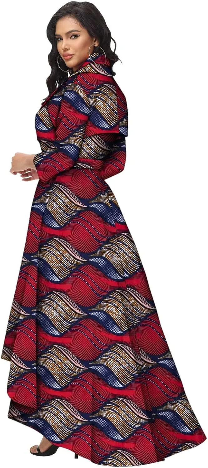African Dresses for Women A-line Floor-Length Dress Traditional Ankara Kente Print Evening Dress