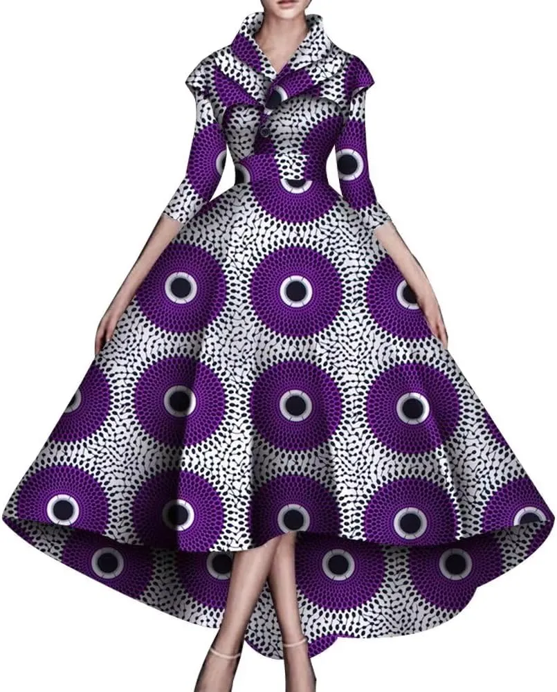 African Dresses for Women A-line Floor-Length Dress Traditional Ankara Kente Print Evening Dress