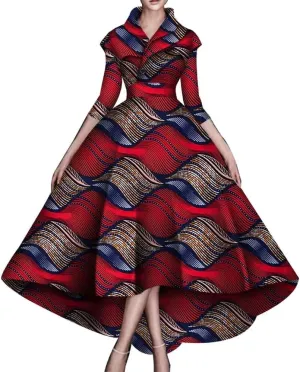 African Dresses for Women A-line Floor-Length Dress Traditional Ankara Kente Print Evening Dress