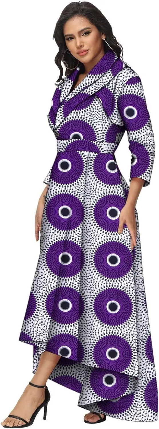 African Dresses for Women A-line Floor-Length Dress Traditional Ankara Kente Print Evening Dress