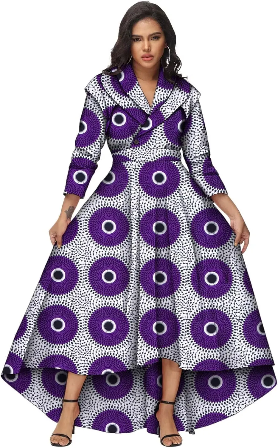 African Dresses for Women A-line Floor-Length Dress Traditional Ankara Kente Print Evening Dress