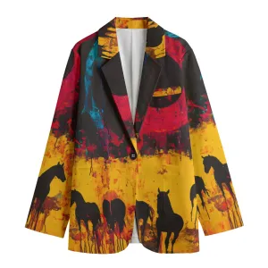 All-Over Print Women's Leisure Blazer | 245GSM Cotton abstract horses