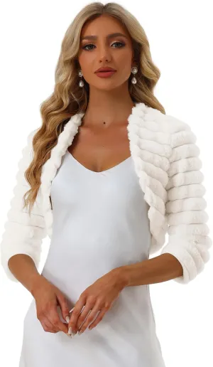 Allegra K Women's Bolero Jacket for Evening Dresses Open Front Cropped Fluffy Faux Fur Shrug