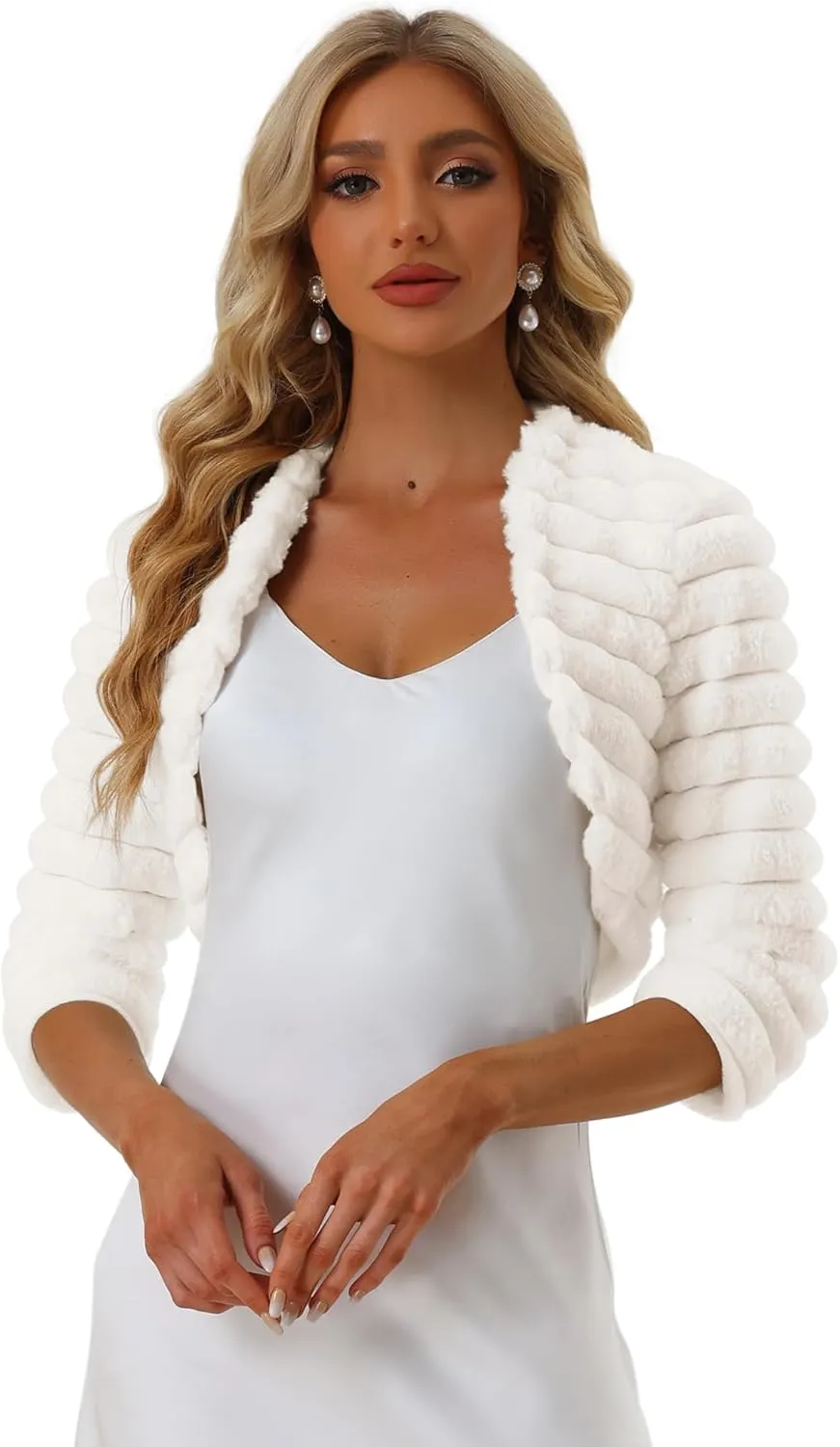 Allegra K Women's Bolero Jacket for Evening Dresses Open Front Cropped Fluffy Faux Fur Shrug