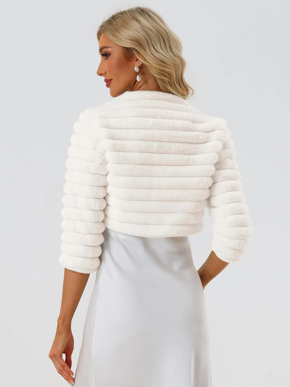 Allegra K Women's Bolero Jacket for Evening Dresses Open Front Cropped Fluffy Faux Fur Shrug