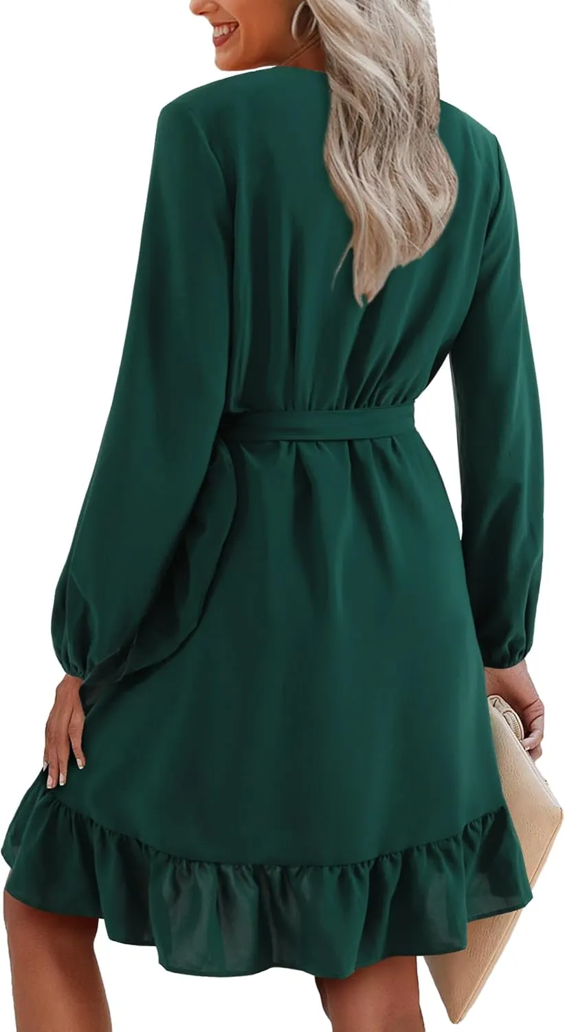 Amoretu Women Long Sleeve Cocktail Dress Elegant V Neck Mini Dress