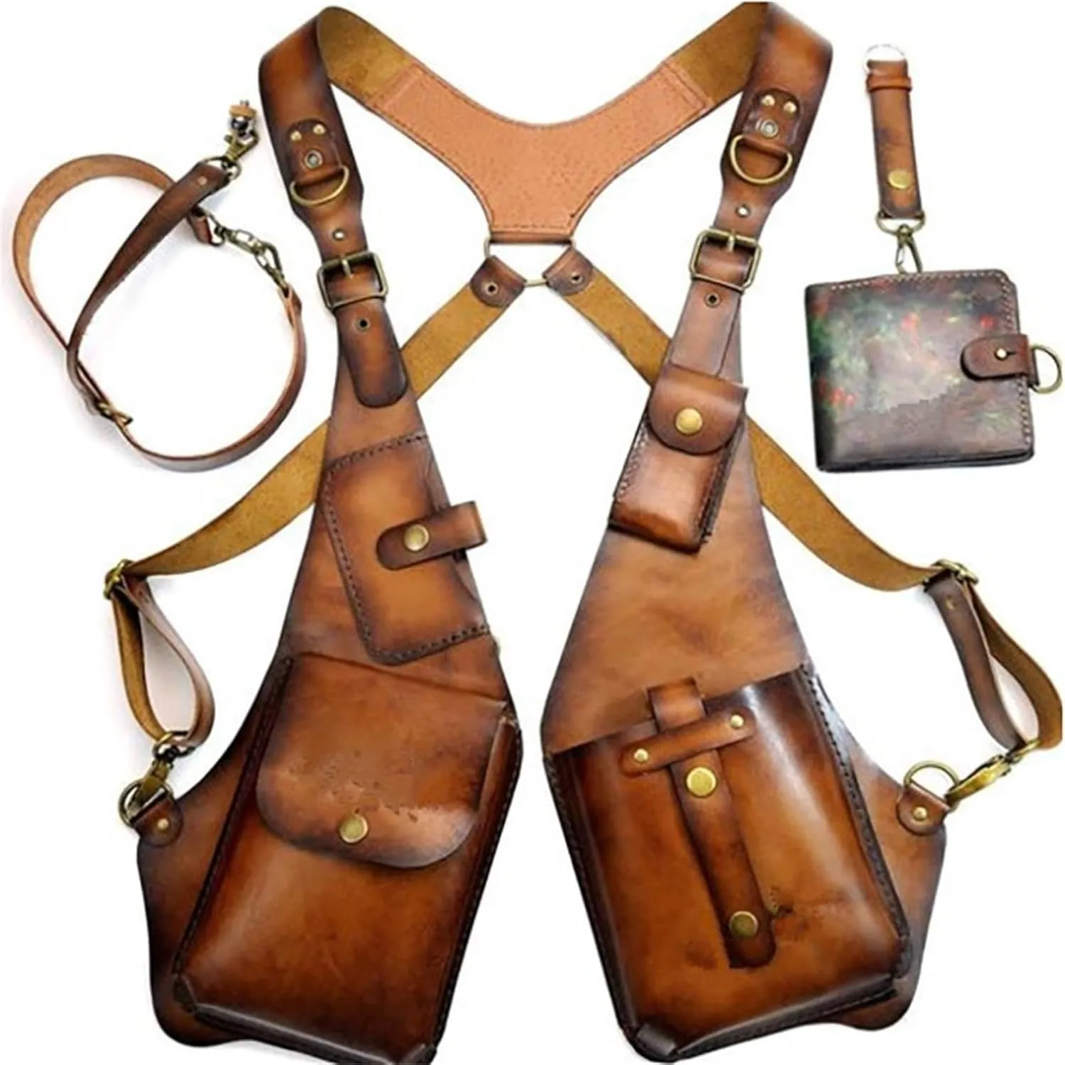 Anti Theft Harness for Men, Anti-Theft Harness Wallet for Men, Men Anti-Theft Underarm Shoulder Bag Adjustable PU Leather Strap Wallet Bag Outdoor Phone Bag (Brown)