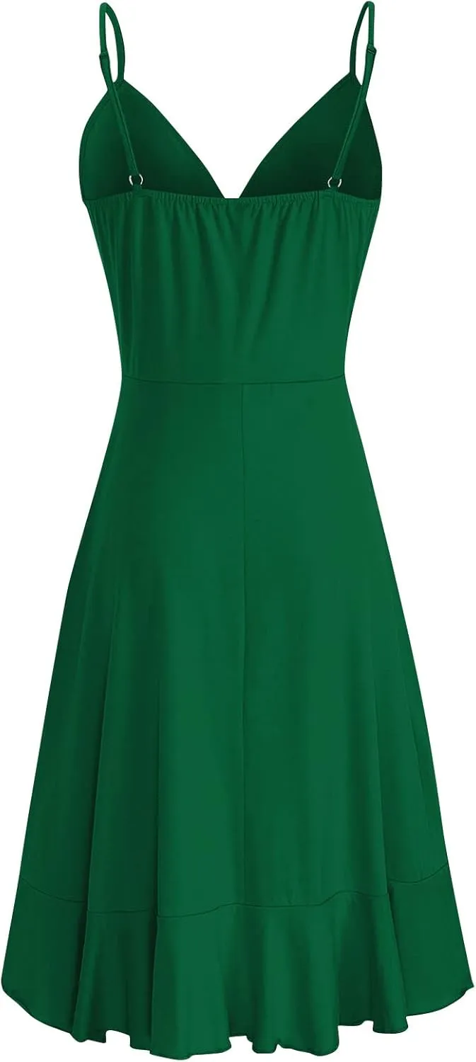 BAXLIMEK Party Dresses for Women,2025 Spring Summer Elegant V Neck Spaghetti Strap Sundress Flowy Ruched Ruffle Mini Dress