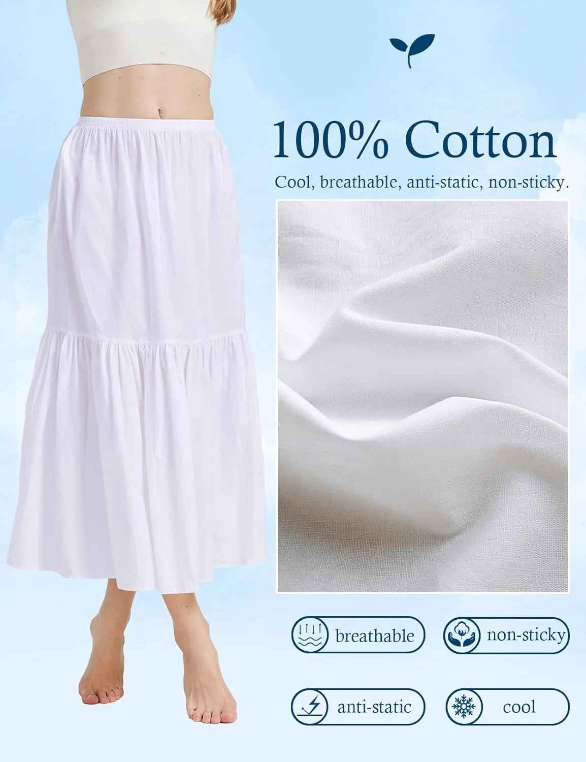 BEAUTELICATE Half Slip Skirt Extender 100% Cotton Vintage Underskirt