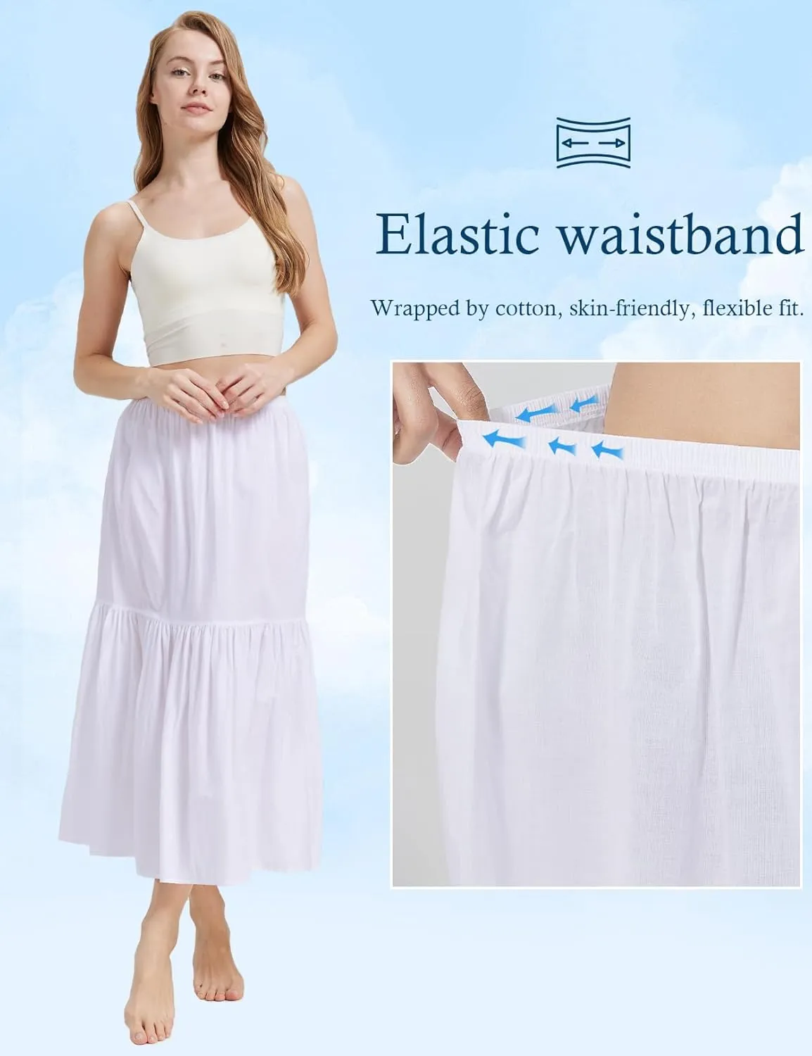 BEAUTELICATE Half Slip Skirt Extender 100% Cotton Vintage Underskirt