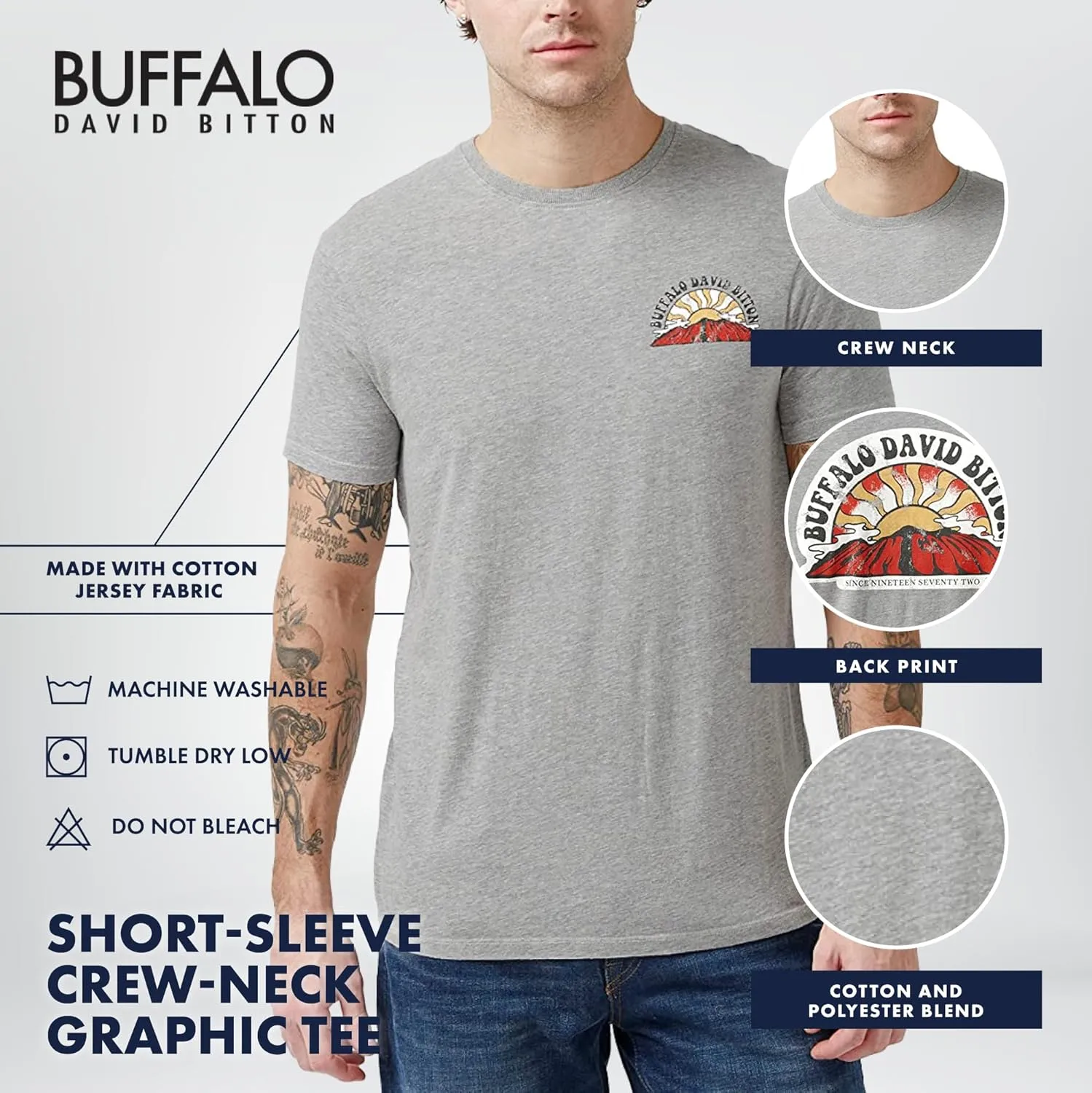 Buffalo David Bitton Men's Short Sleeve Crew Neck Graphic Tee