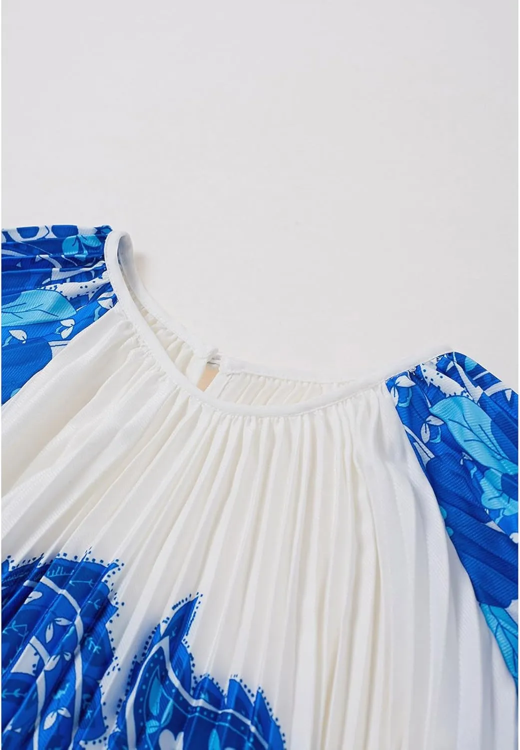 CHICWISH Women Pleated Long Sleeve Maxi Dress Watercolor Floral Print Crewneck Casual Flowy Summer Long Dresses with Belt