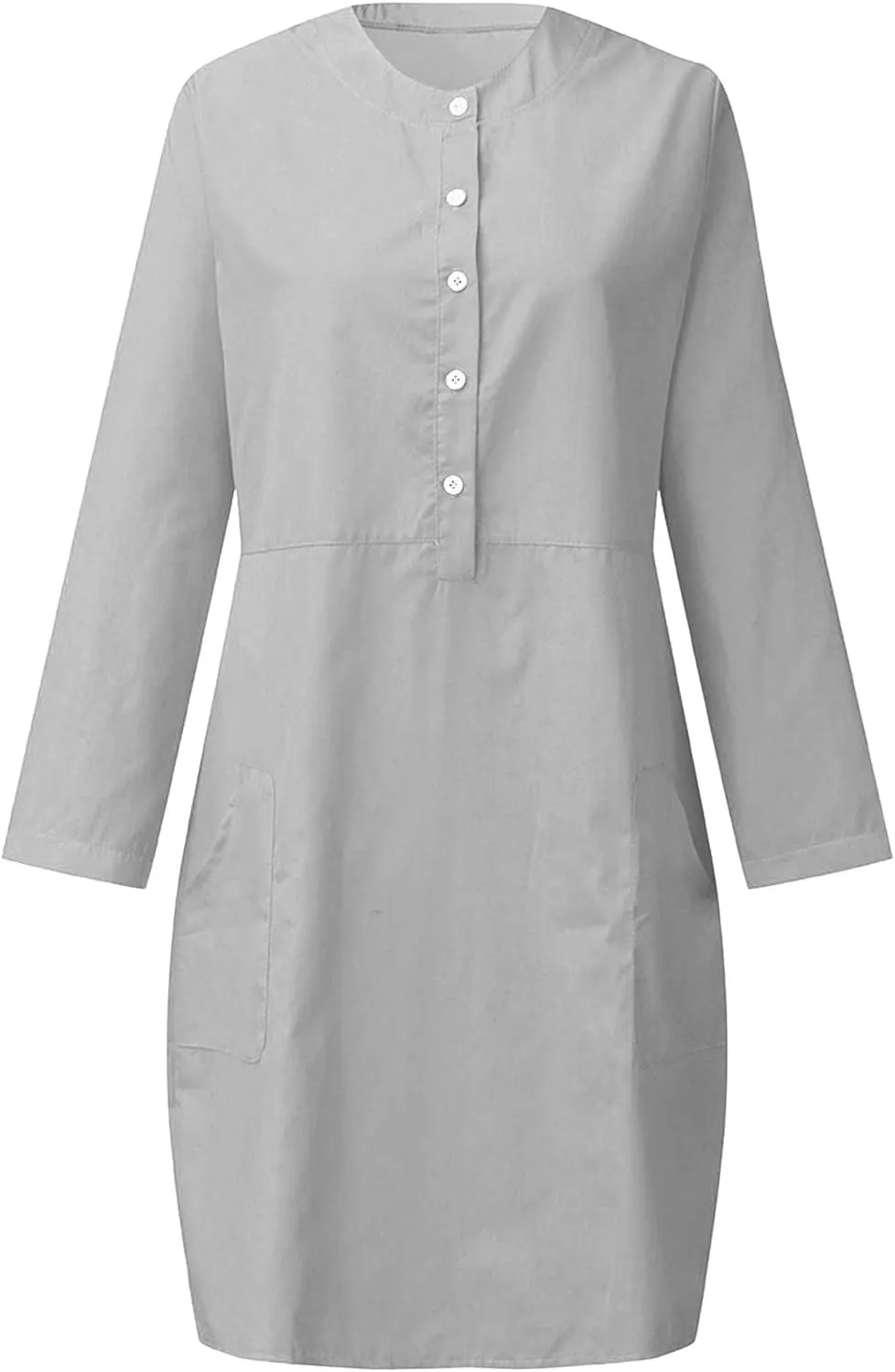 Cotton Linen Dress for Women Casual Button Up Long Sleeve Midi Dresses Work Vacation Plus Size Pockets Dress M-5XL