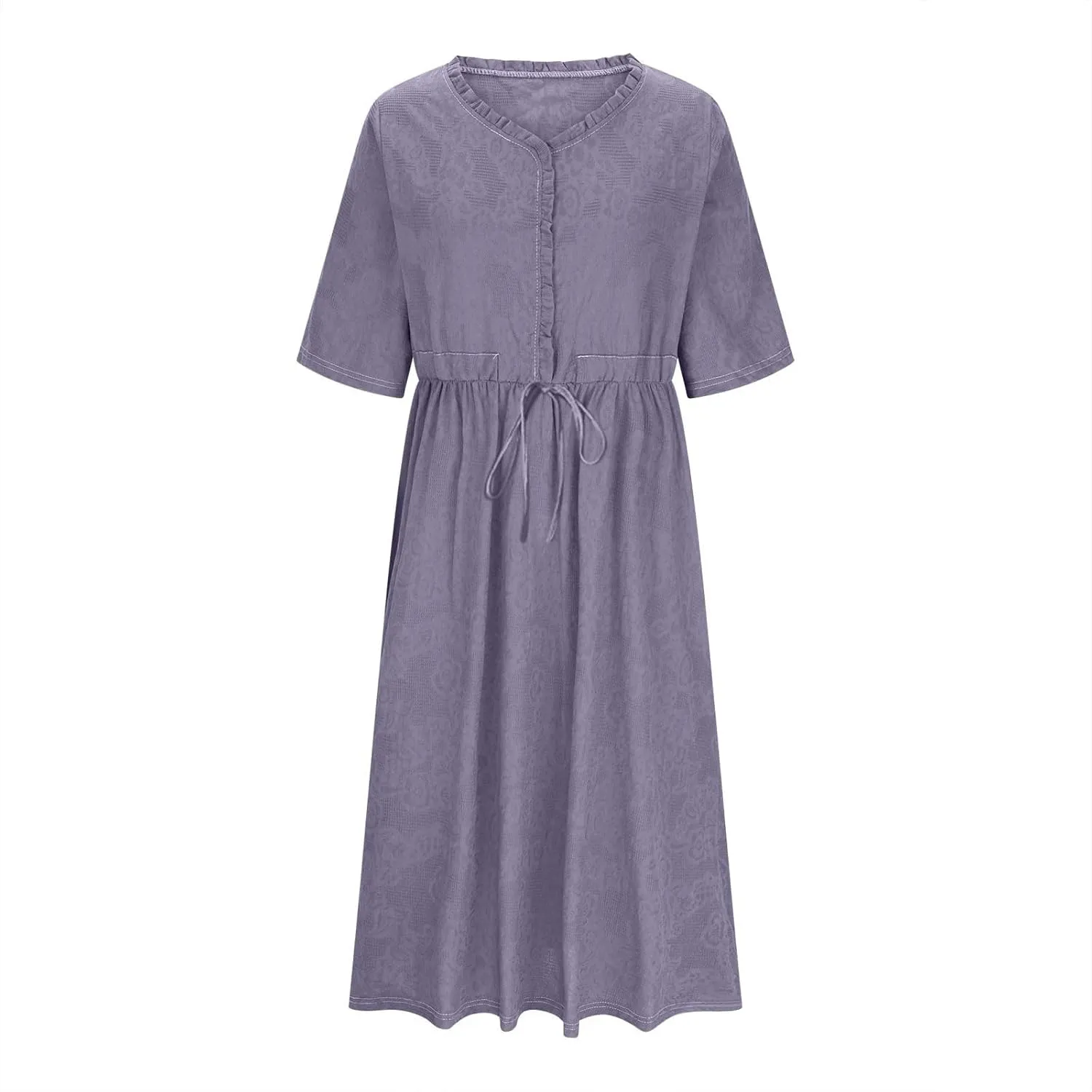 Cotton Linen Dresses for Women Summer Embroidered Sleeve A Line Comfy Cotton Maxi Dress Trendy Summer Vacation Clothes