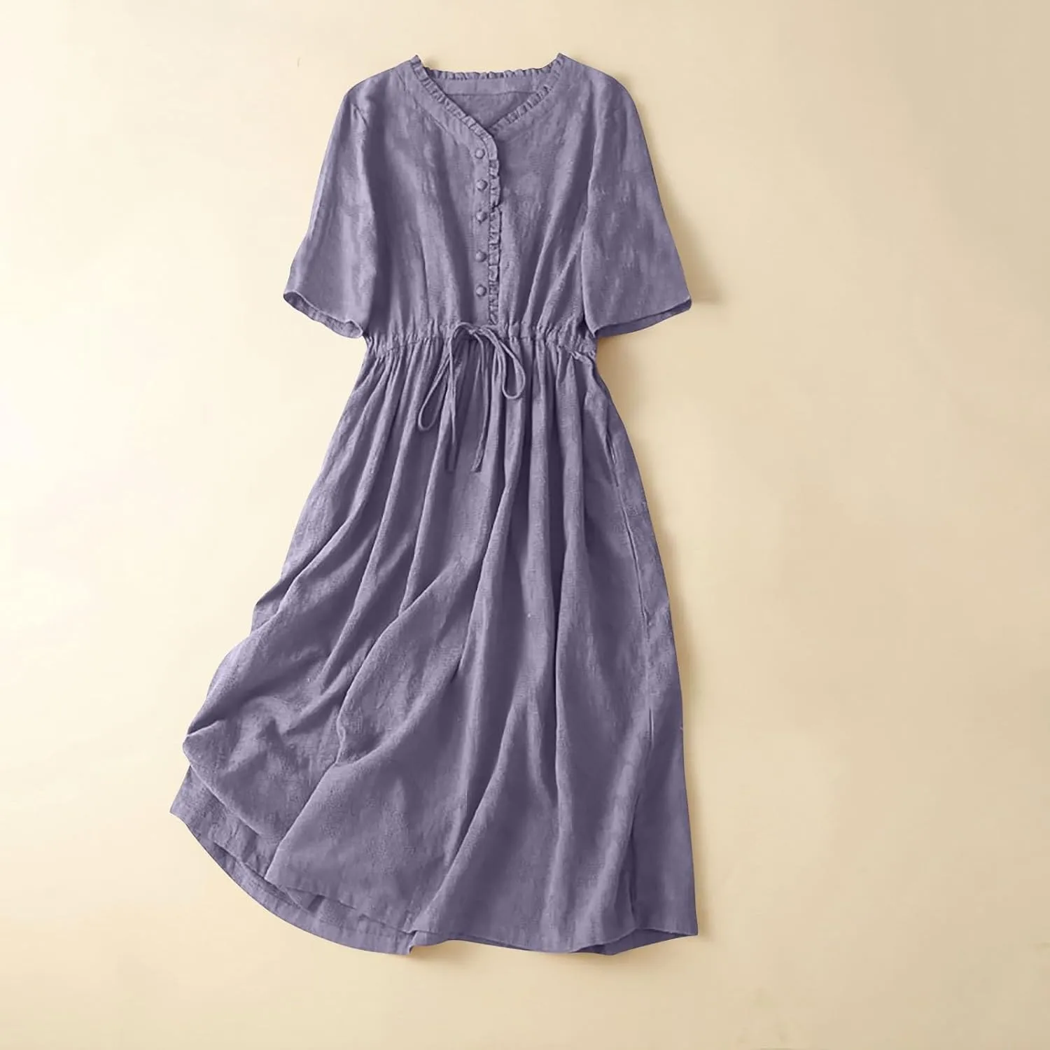 Cotton Linen Dresses for Women Summer Embroidered Sleeve A Line Comfy Cotton Maxi Dress Trendy Summer Vacation Clothes