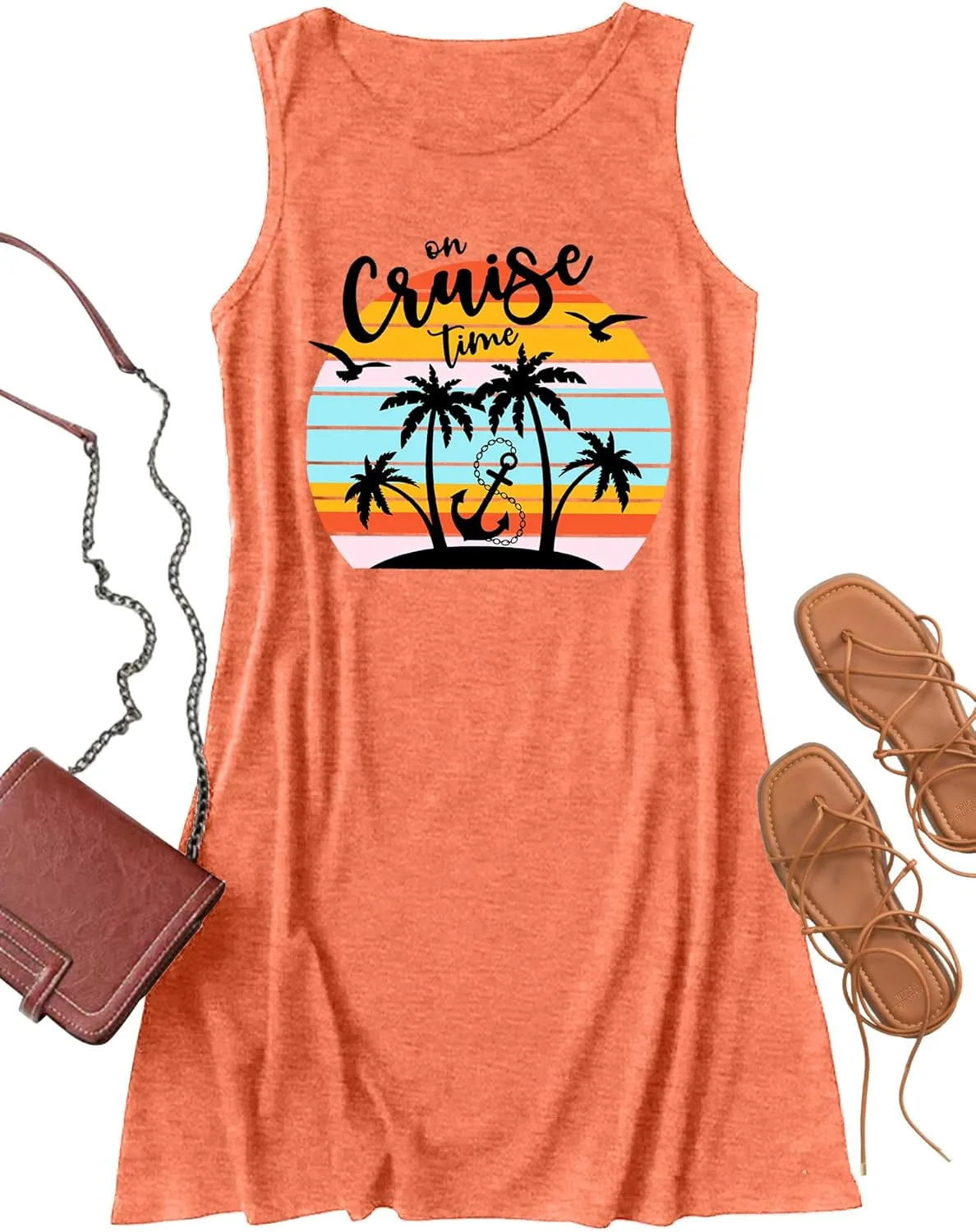 Cruise Tank Mini Dress for Women Tops Summer Graphic Sleeveless Dresses Vacation Beach Party Shirts