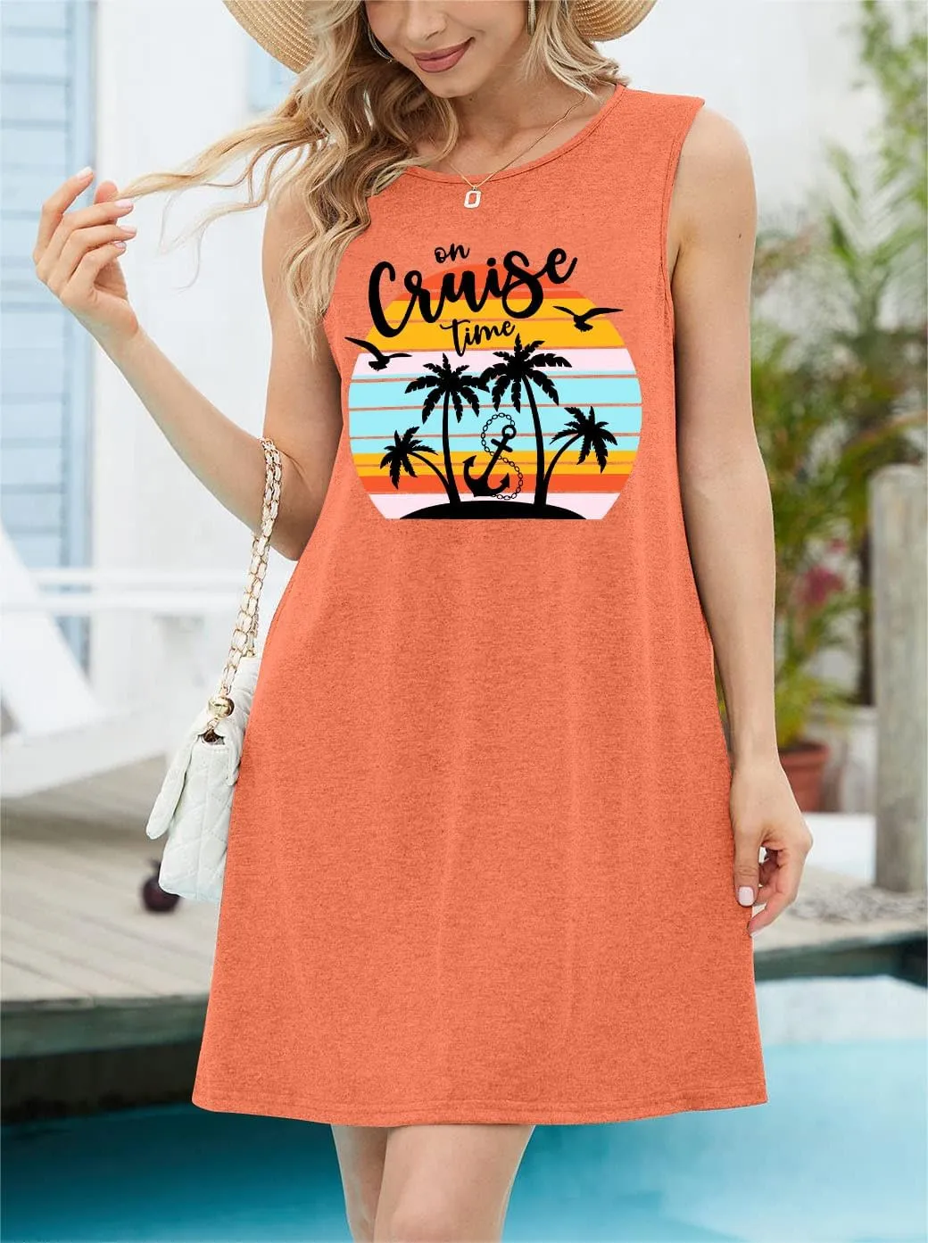 Cruise Tank Mini Dress for Women Tops Summer Graphic Sleeveless Dresses Vacation Beach Party Shirts