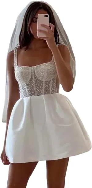 Cudiew Short Wedding Dresses for Bride 2025 Mini Bridal Dress for Women 2025 Bridal Shower Dress for Wedding