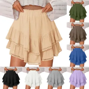 DDAPJ pyju Flowy Shorts for Women Summer Casual Boho Ruffle Tiered Skorts High Waist Mini Skirts Crochet Golf Tennis Skirts