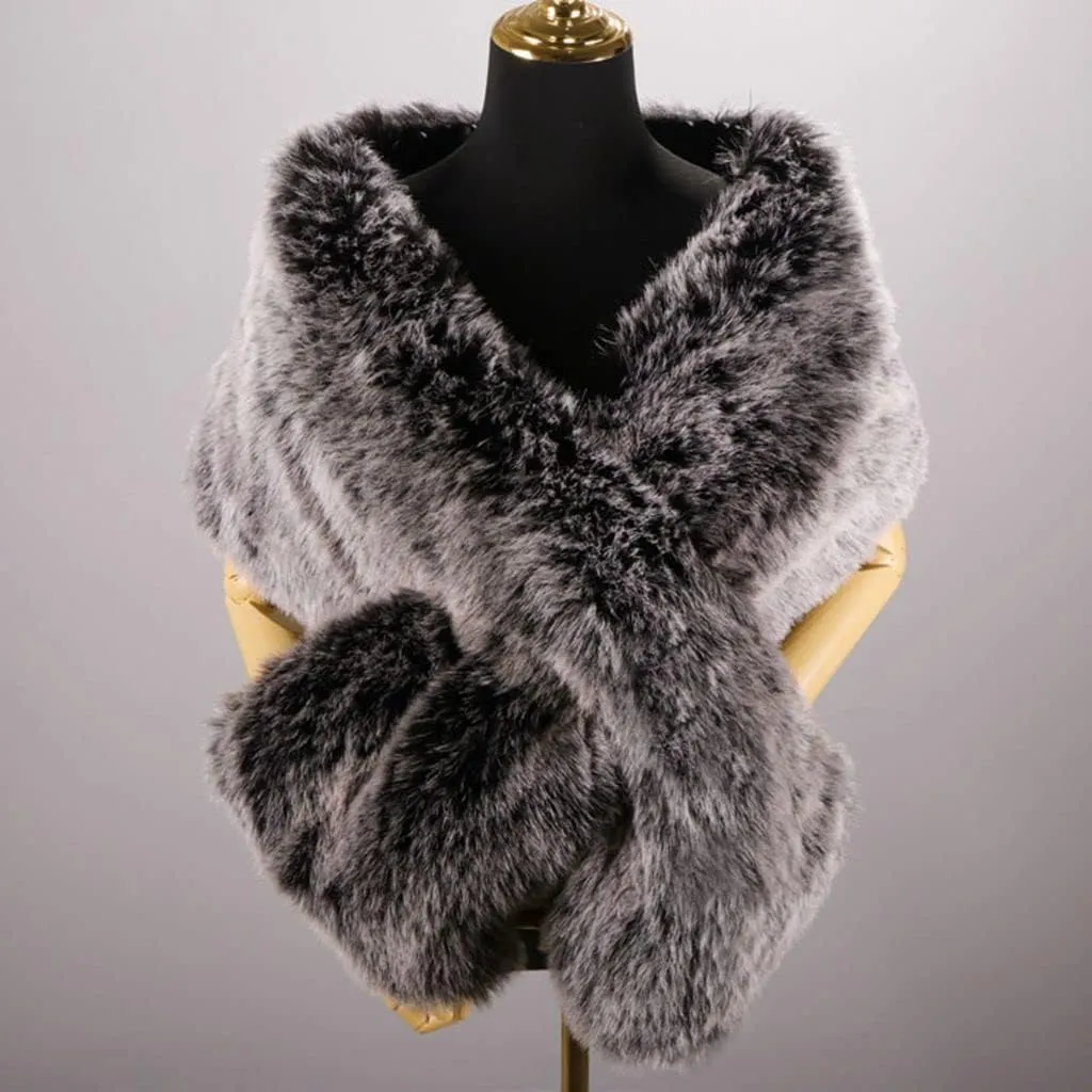 DJBM Women's Faux Fur Shawl Wraps Cloak Coat Sweater Cape for Evening Party