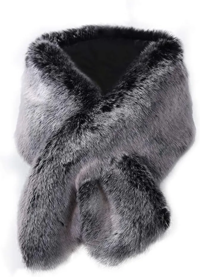 DJBM Women's Faux Fur Shawl Wraps Cloak Coat Sweater Cape for Evening Party