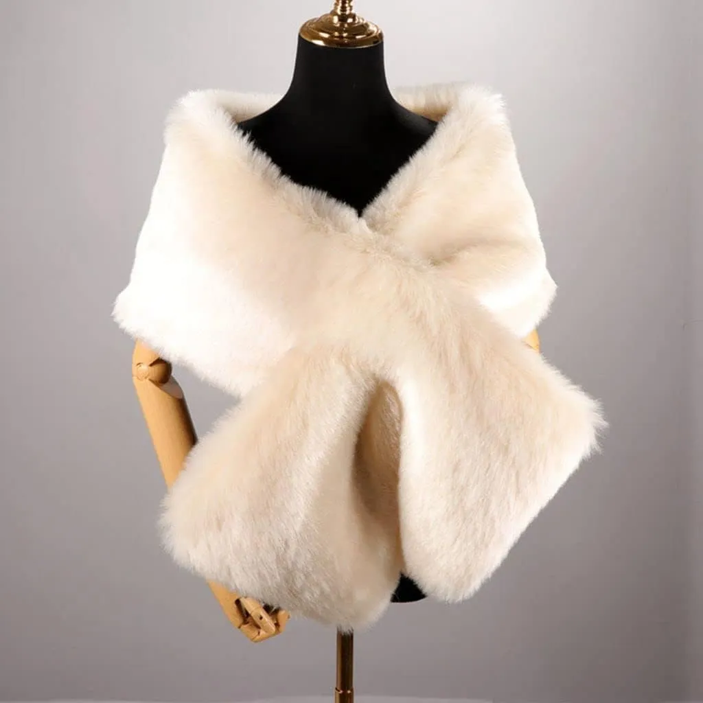 DJBM Women's Faux Fur Shawl Wraps Cloak Coat Sweater Cape for Evening Party
