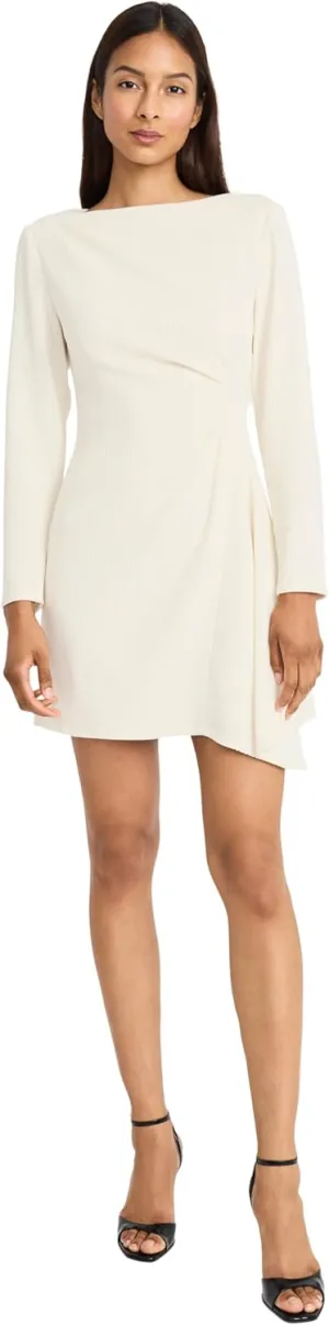 Donna Morgan Women's Long Sleeve Asymmetrical Wrap Mini Pleated Waist Cocktail Party Wedding Guest Dresses