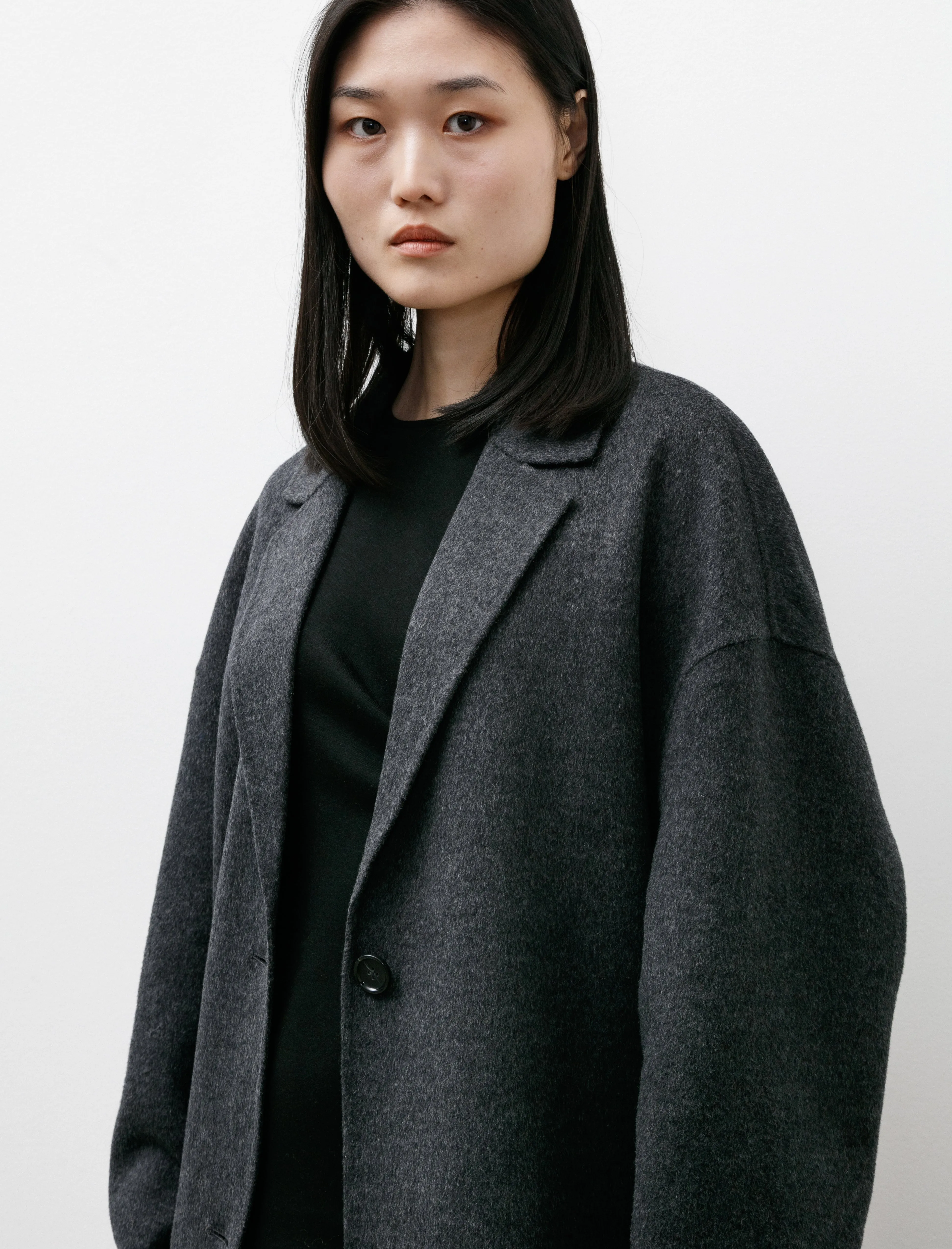 Doubl Cocoon Coat Charcoal Mlange