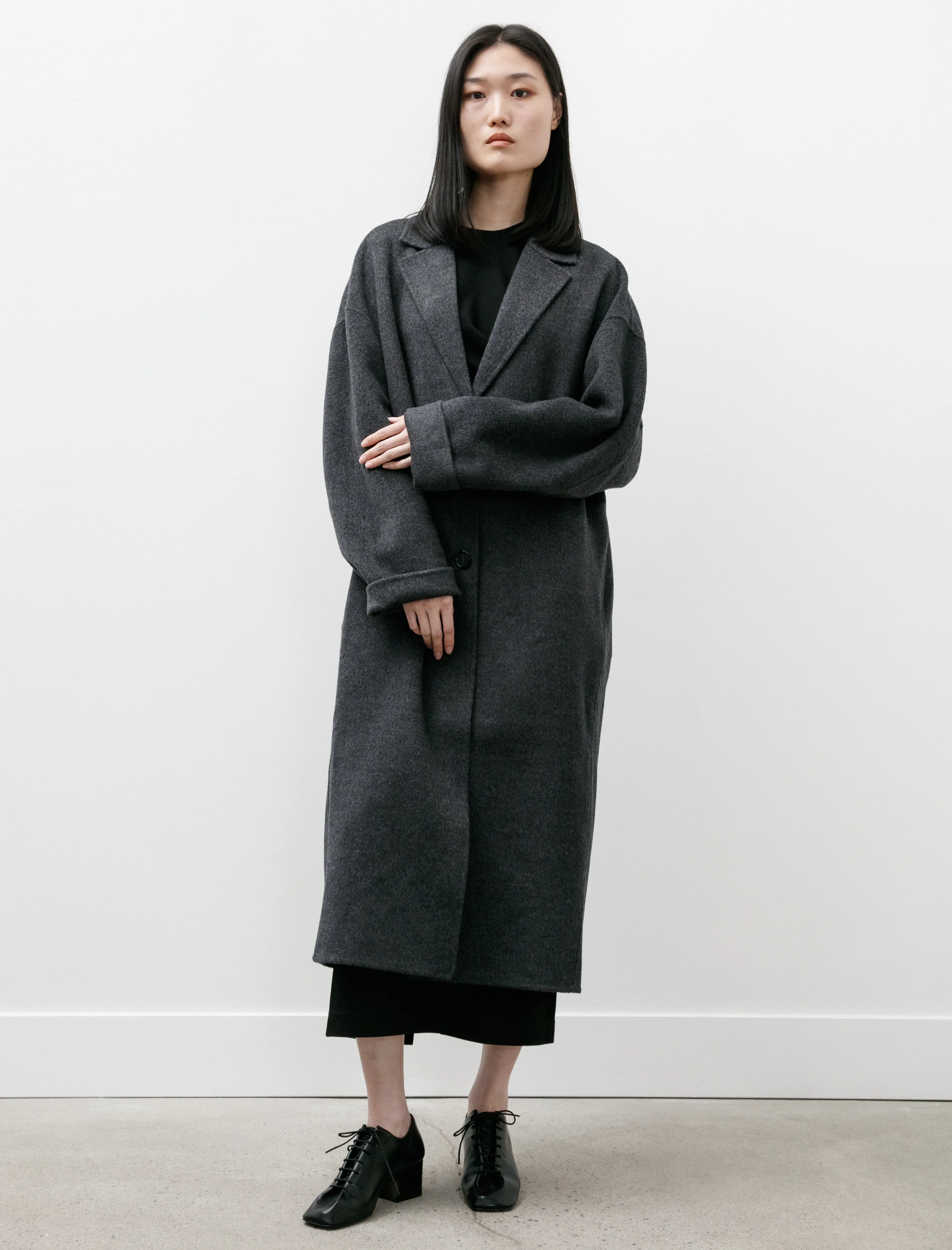 Doubl Cocoon Coat Charcoal Mlange