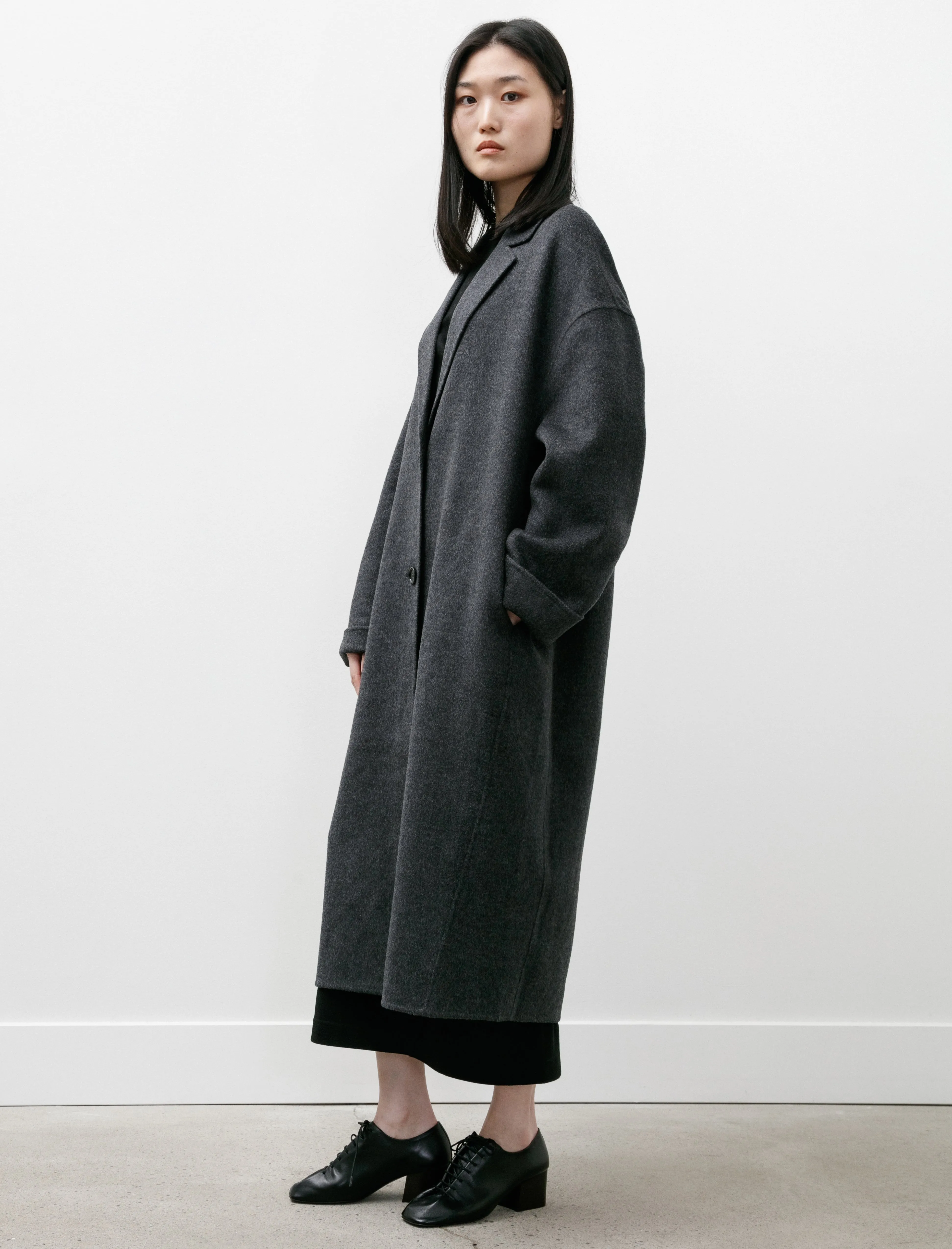 Doubl Cocoon Coat Charcoal Mlange