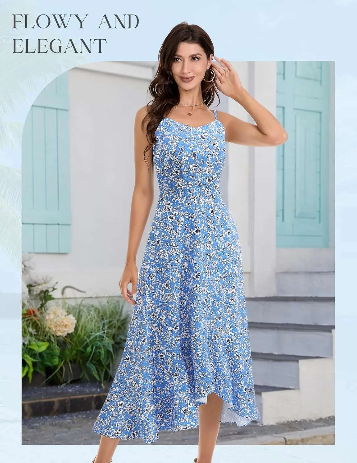 DRESSTELLS Women's Floral Summer Dress 2025, High Low Boho Strap Ruffle Casual Sundress