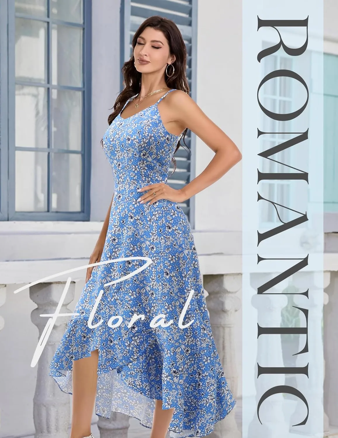 DRESSTELLS Women's Floral Summer Dress 2025, High Low Boho Strap Ruffle Casual Sundress