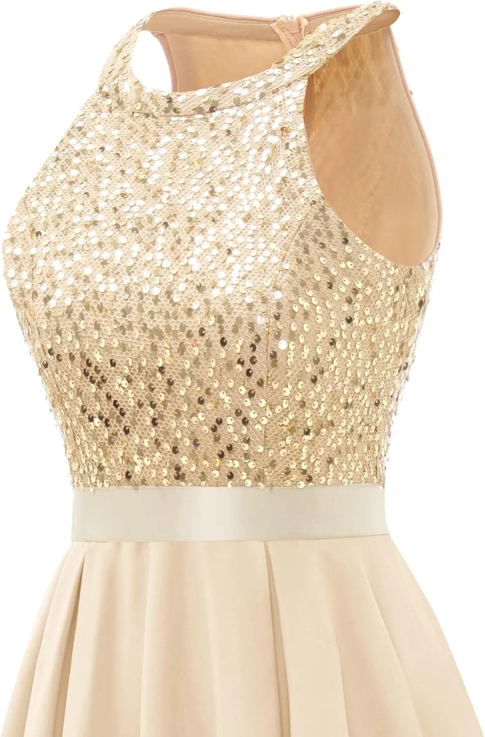 Dressystar Women's Sequin Halter Cocktail Prom Dresses Hi-Lo Sparkly Glitter Homecoming Bridesmaid Wedding Dress