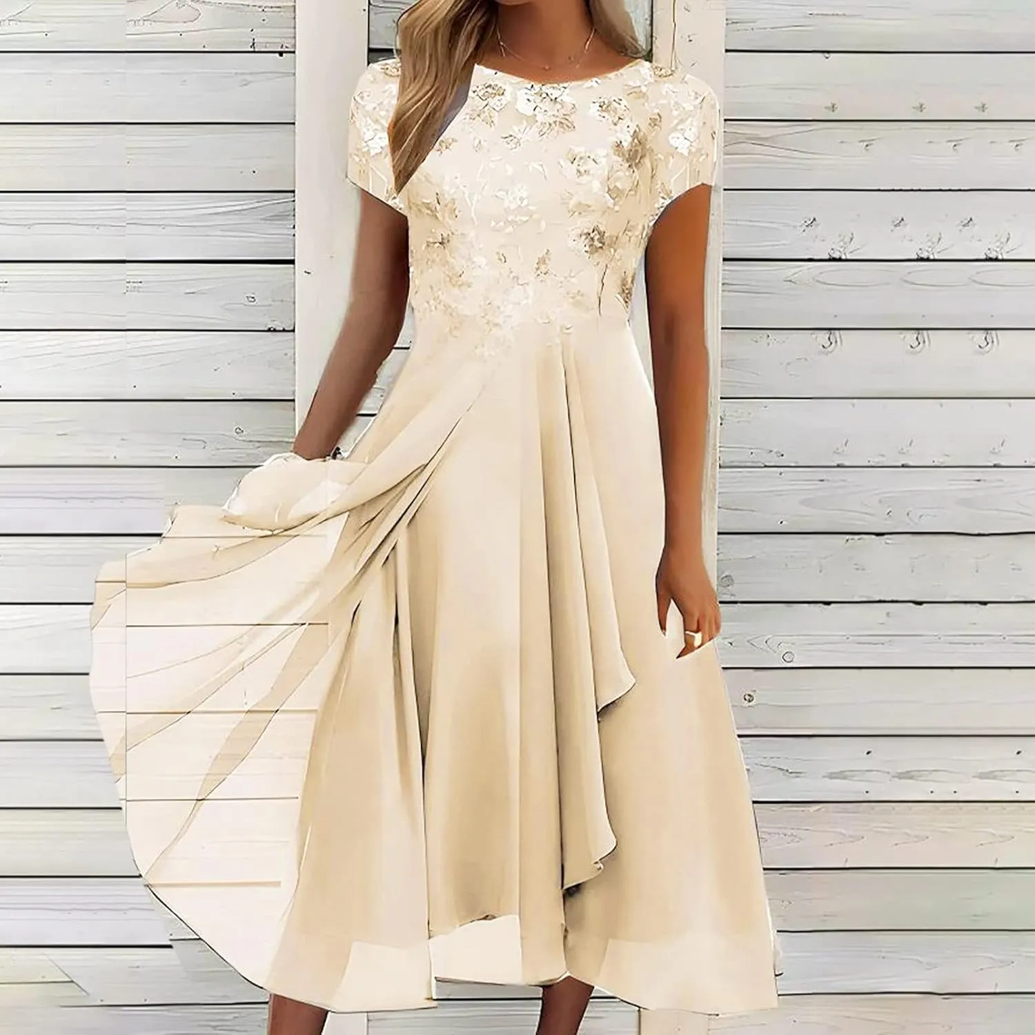 Elegant Embroidery Midi Dresses for Women Flowy Lace Cap Sleeve Dress 2025 Chiffon Plus Size Formal Evening Gowns