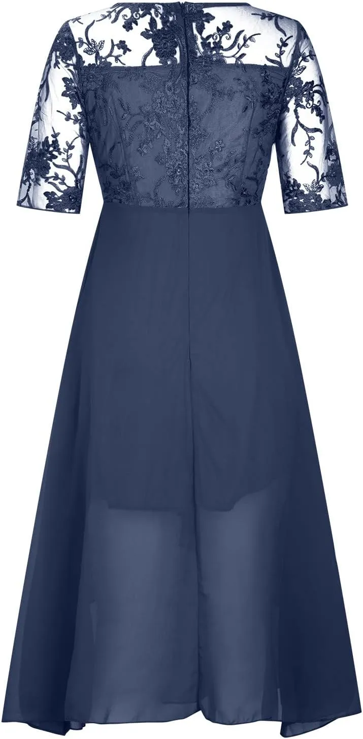 Elegant Embroidery Midi Dresses for Women Flowy Lace Cap Sleeve Dress 2025 Chiffon Plus Size Formal Evening Gowns
