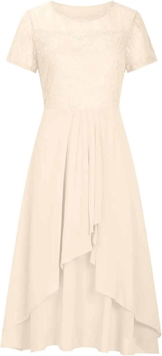 Elegant Embroidery Midi Dresses for Women Flowy Lace Cap Sleeve Dress 2025 Chiffon Plus Size Formal Evening Gowns