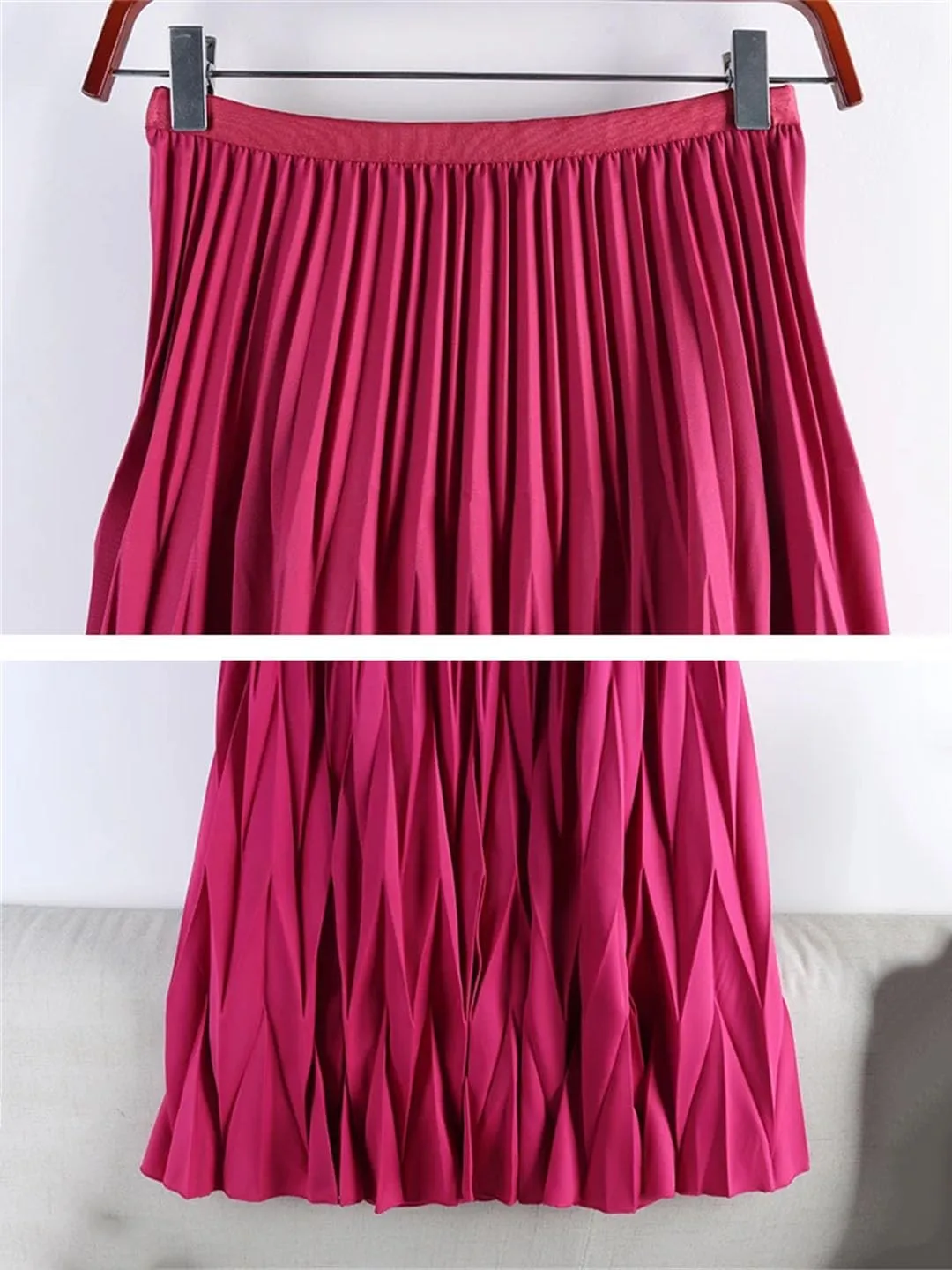 Fashion Pleated Long Skirt Women Casual Solid A Line High Waist Midi Skirt