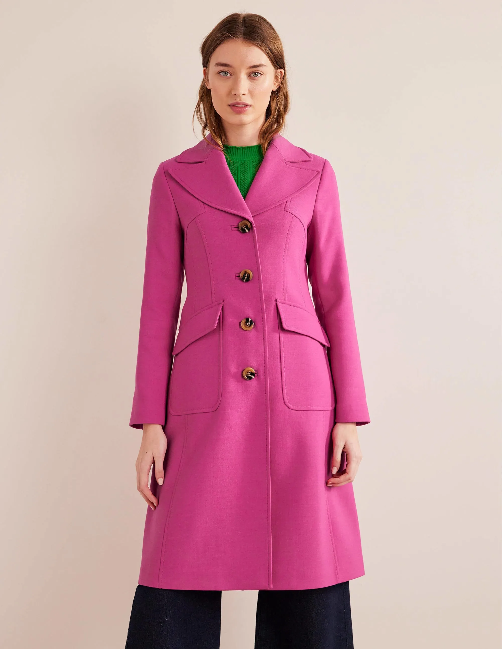Fitted Wool Blend Maxi Coat-Pink