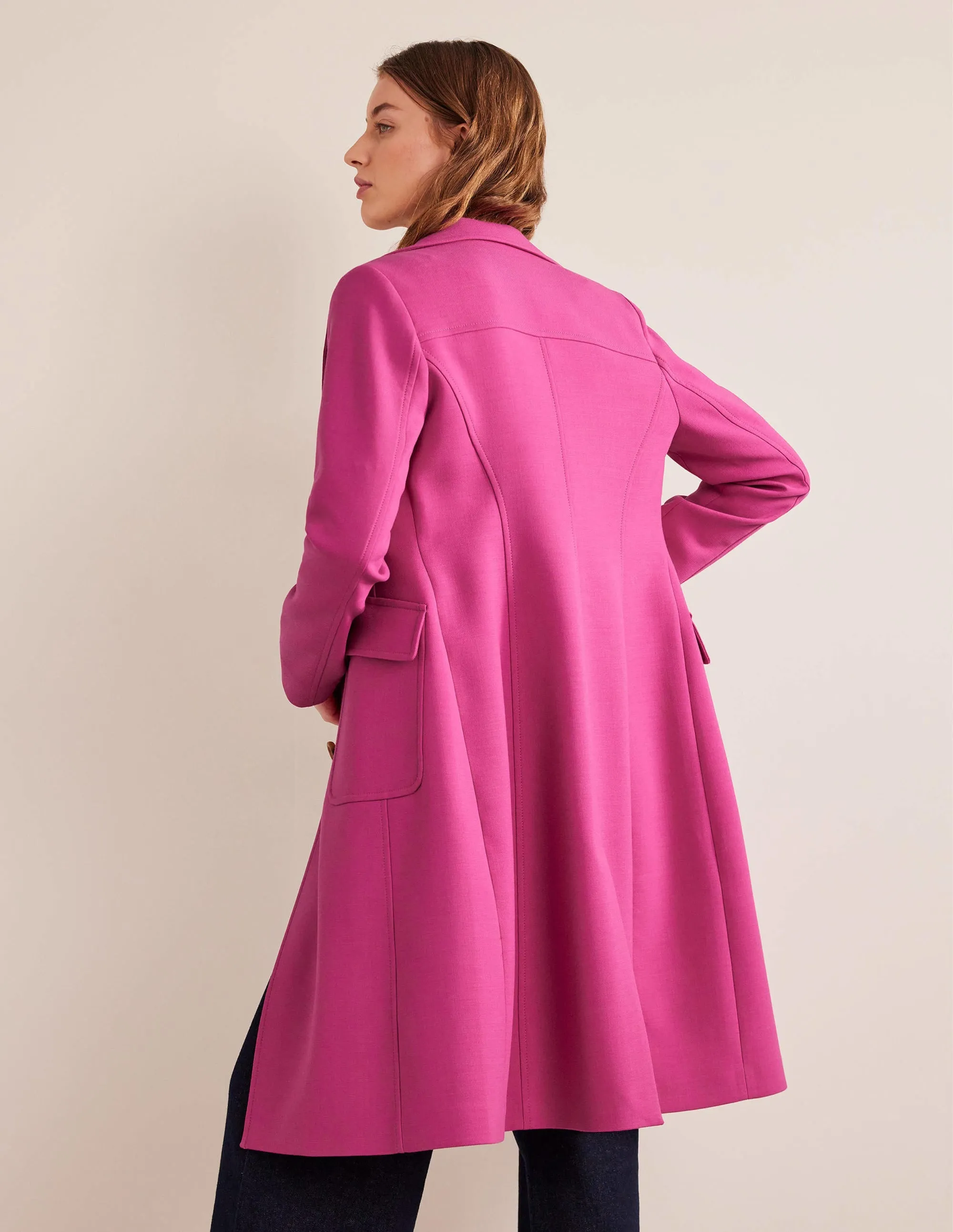 Fitted Wool Blend Maxi Coat-Pink