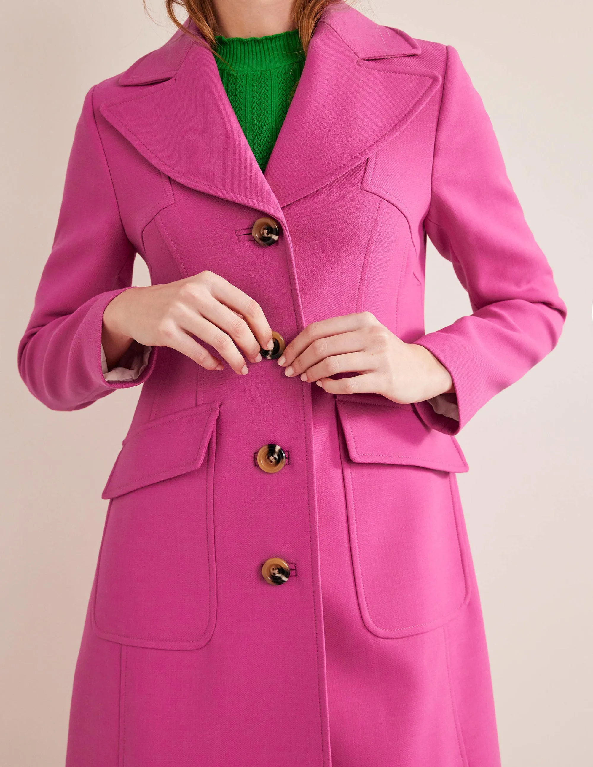 Fitted Wool Blend Maxi Coat-Pink