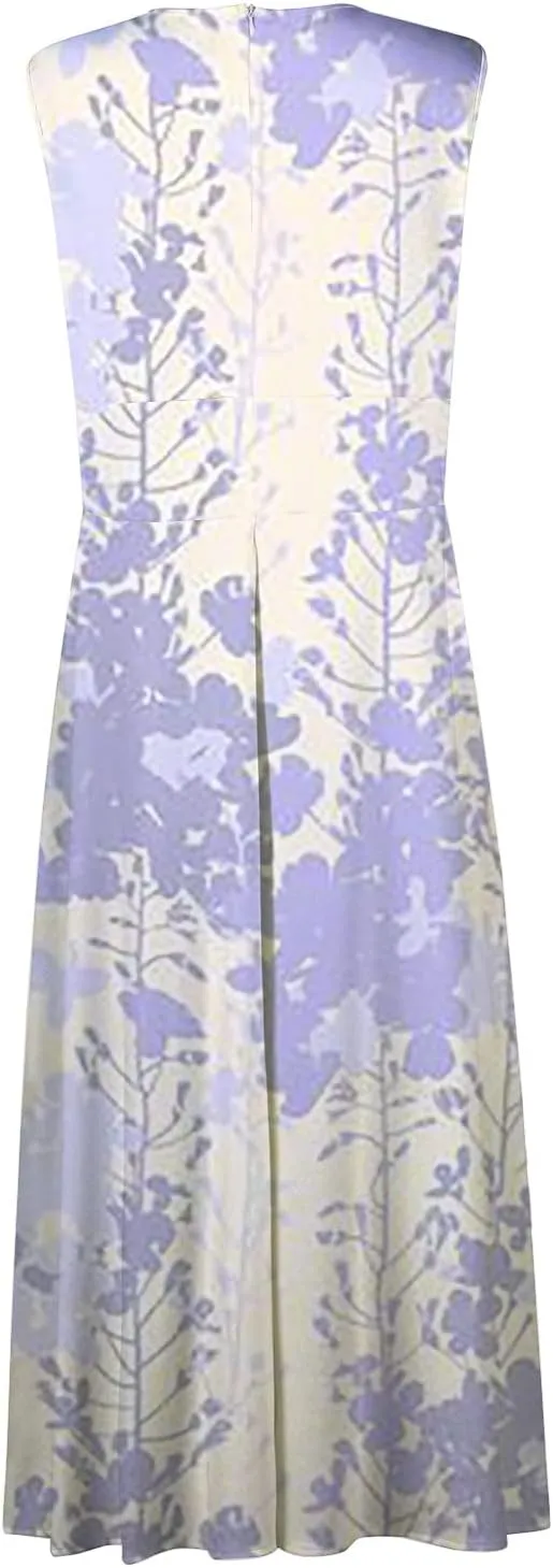 FlekmanArt Womens Dresses Sleeveless Wrap V Neck Beach Dress Flowy Ruched Floral Print Maxi Dress Trendy Boho Dress