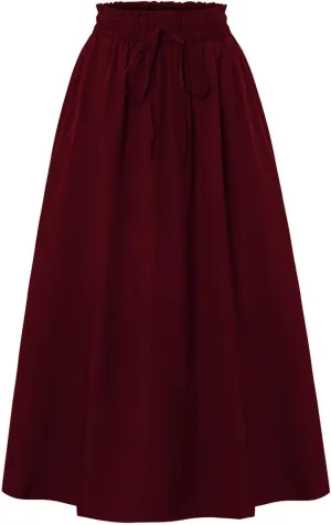 FlekmanArt Womens Maxi Skirt Summer Trendy Elastic High Waisted Boho Dress Casual Beach Flowy Swing Long Skirts with Pockets