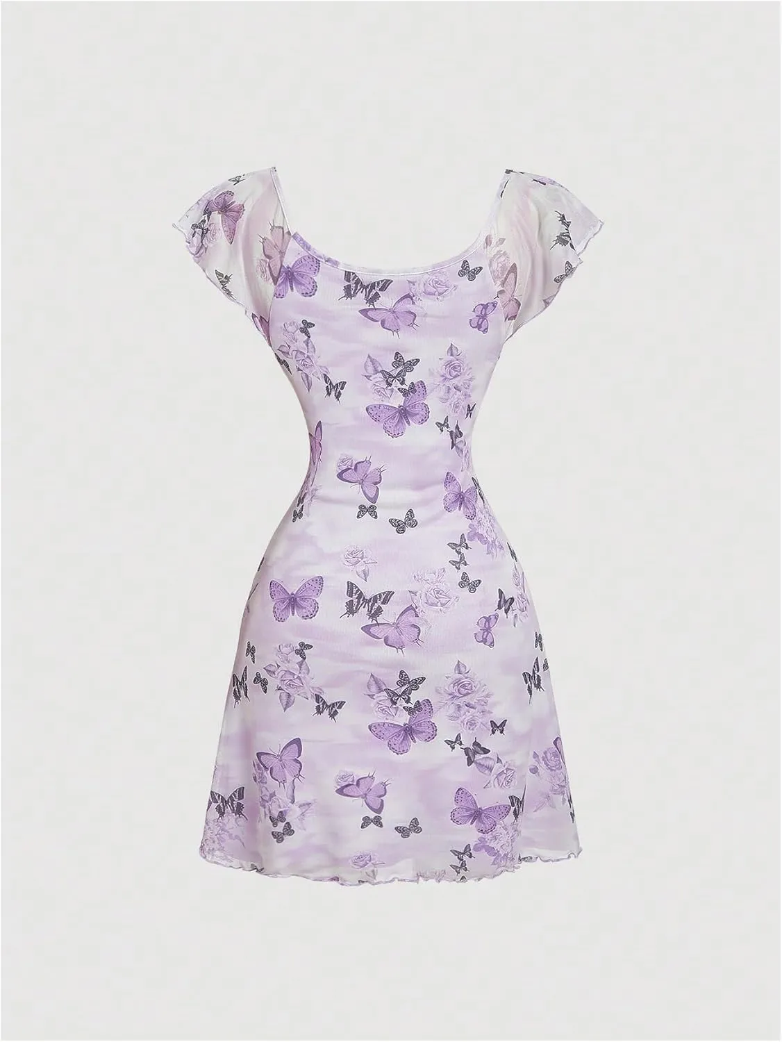 Floerns Women's Floral Print Cap Sleeve Dress Square Neck Tie Front Summer A Line Cute Mini Dresses