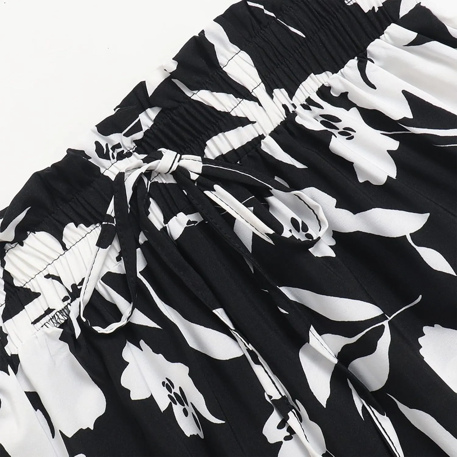 Floral Pleated Skirts for Women Drawstring High Waist Boho Maxi Skirts Summer Flowy Tiered Pleated Beach A Line Skirt