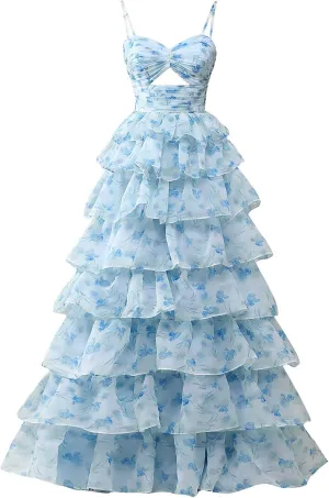 Floral Prom Dresses for Women 2025 Long Ball Gown Tiered Ruffle Chiffon Formal Evening Gown